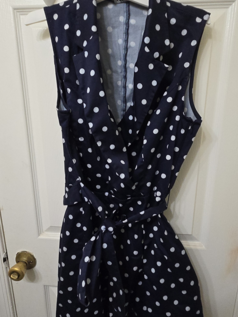 Chaps Navy and White Polka Dot Dress